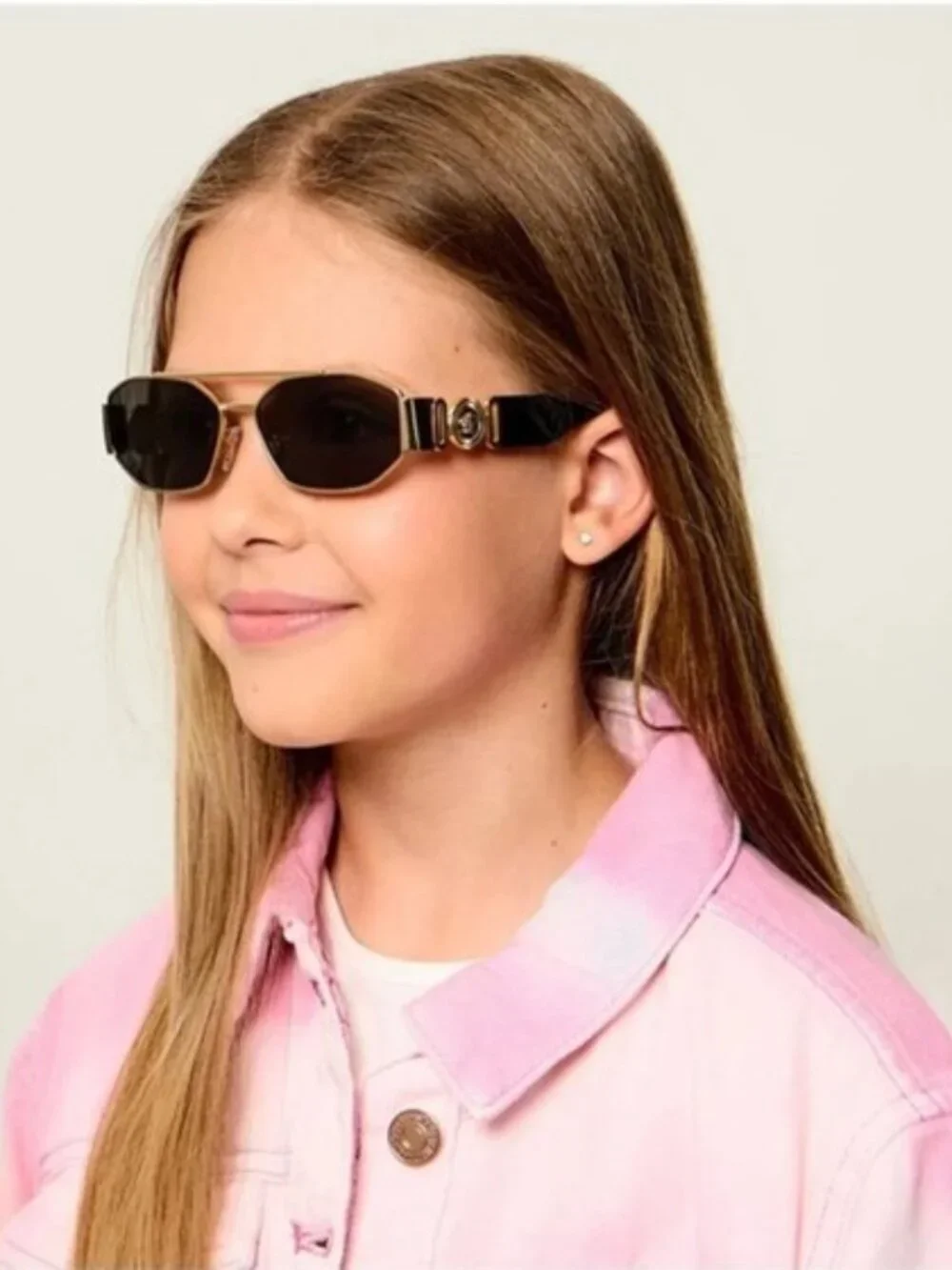 Versace Kids VK2003 10029L Rectangle Sunglasses - Pink/Gold / Pink Mirror